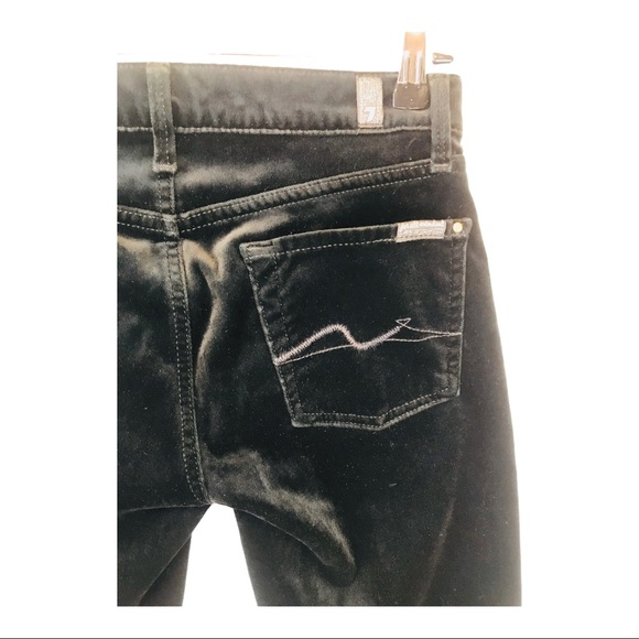 7 For All Mankind Velour Straight Leg Pants 7Fam Black Velvet Ankle Womens 25 - Picture 6 of 14